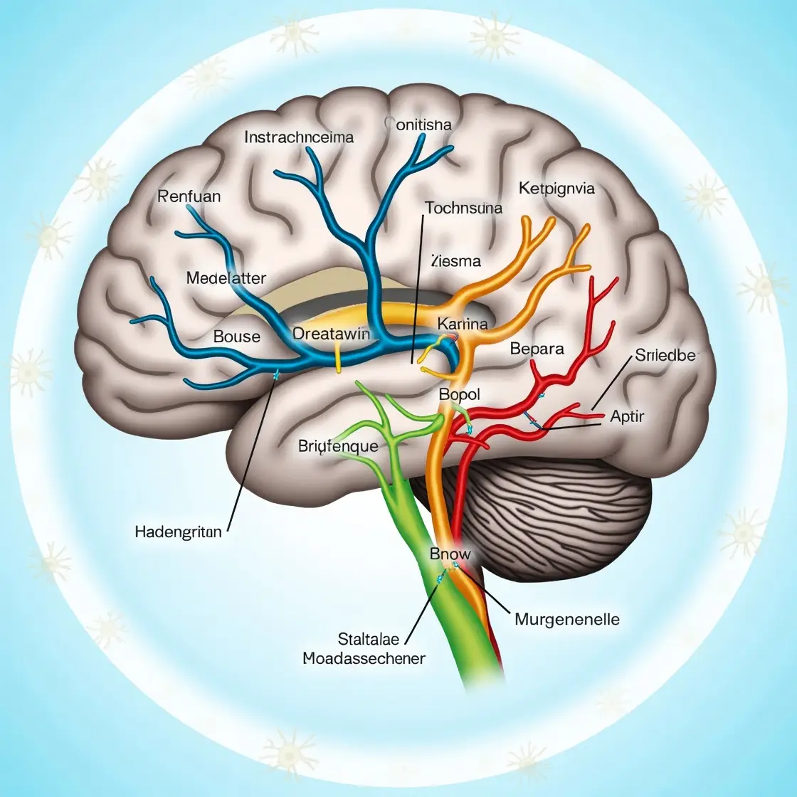 Cranial nerve pathways and their corresponding functions.