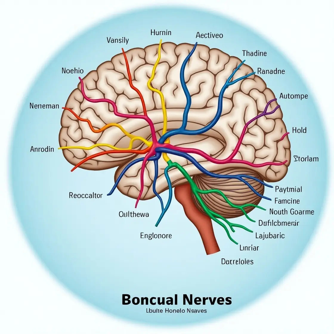 Cranial nerve pathways and their corresponding functions.