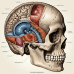 “Illustration of a human cranium highlighting neurocranium vs viscerocranium”