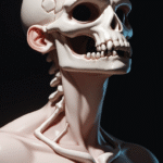 "3D anatomical diagram of human skull with bone names and sutures"