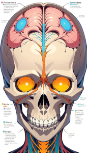 “Skull base diagram showing cranial nerve pathways and exit foramina.”